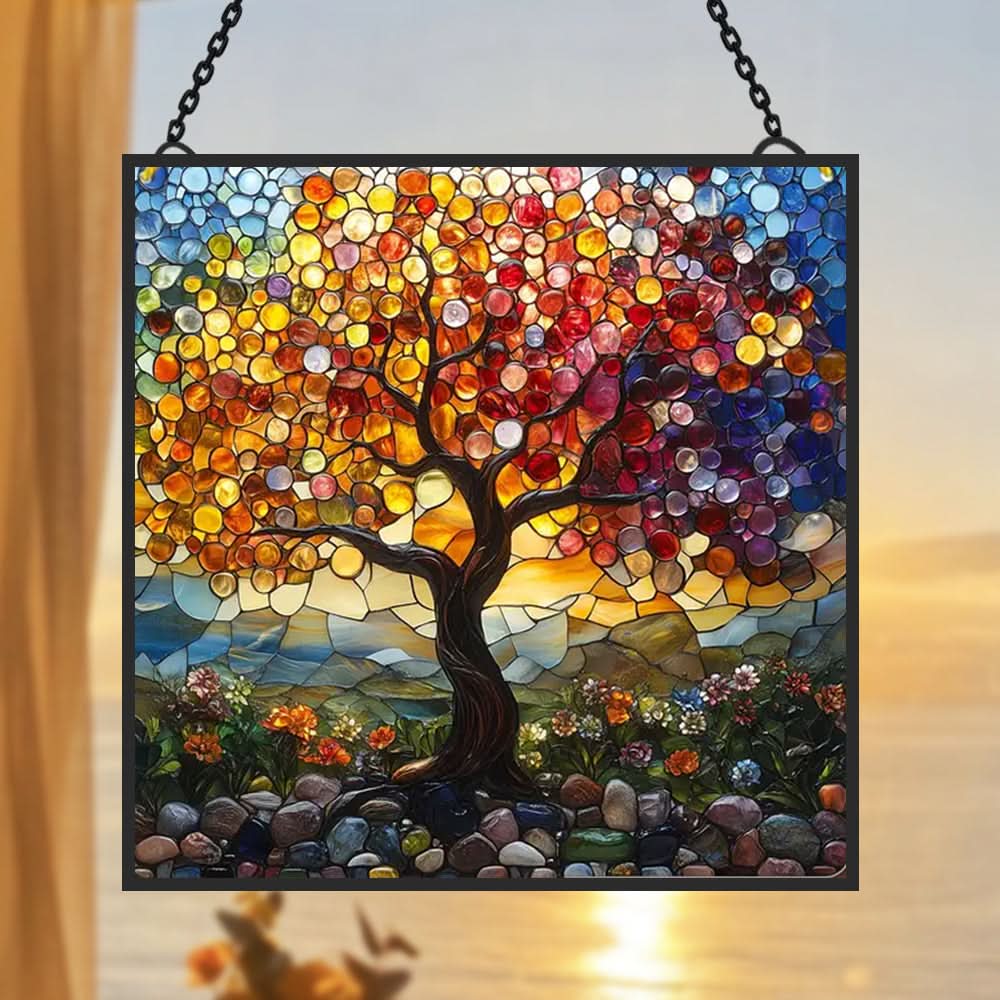 Tree of Life Sunset Stained Glass Suncatcher