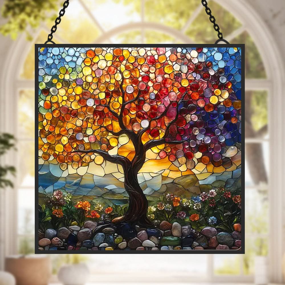 Tree of Life Sunset Stained Glass Suncatcher