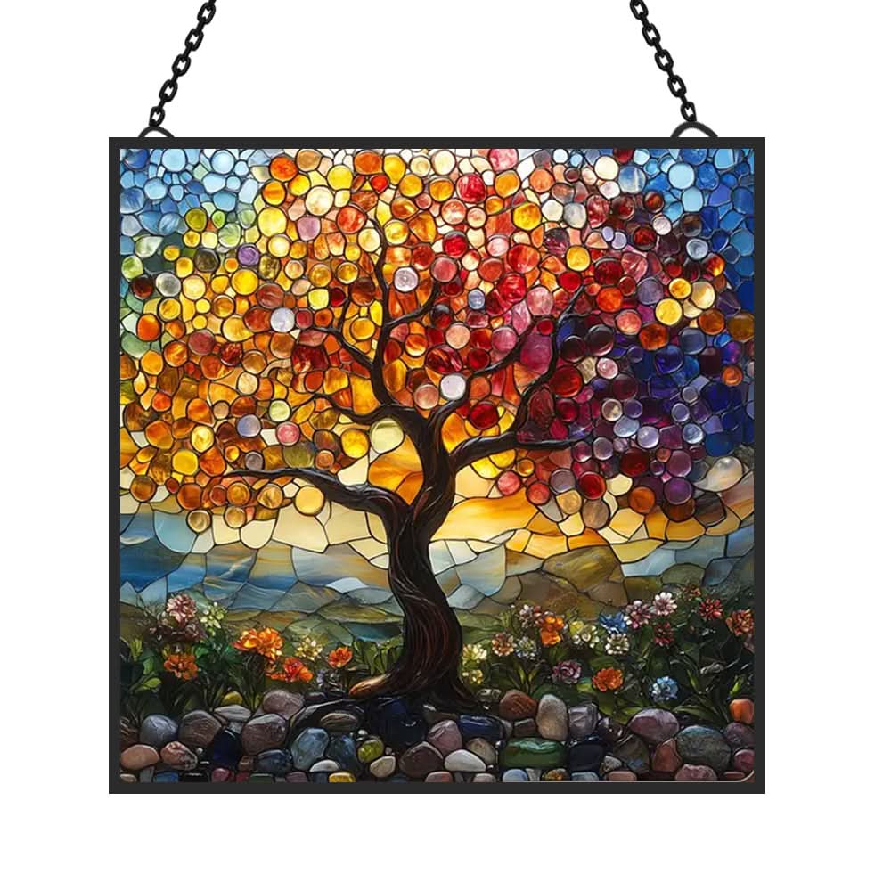 Tree of Life Sunset Stained Glass Suncatcher