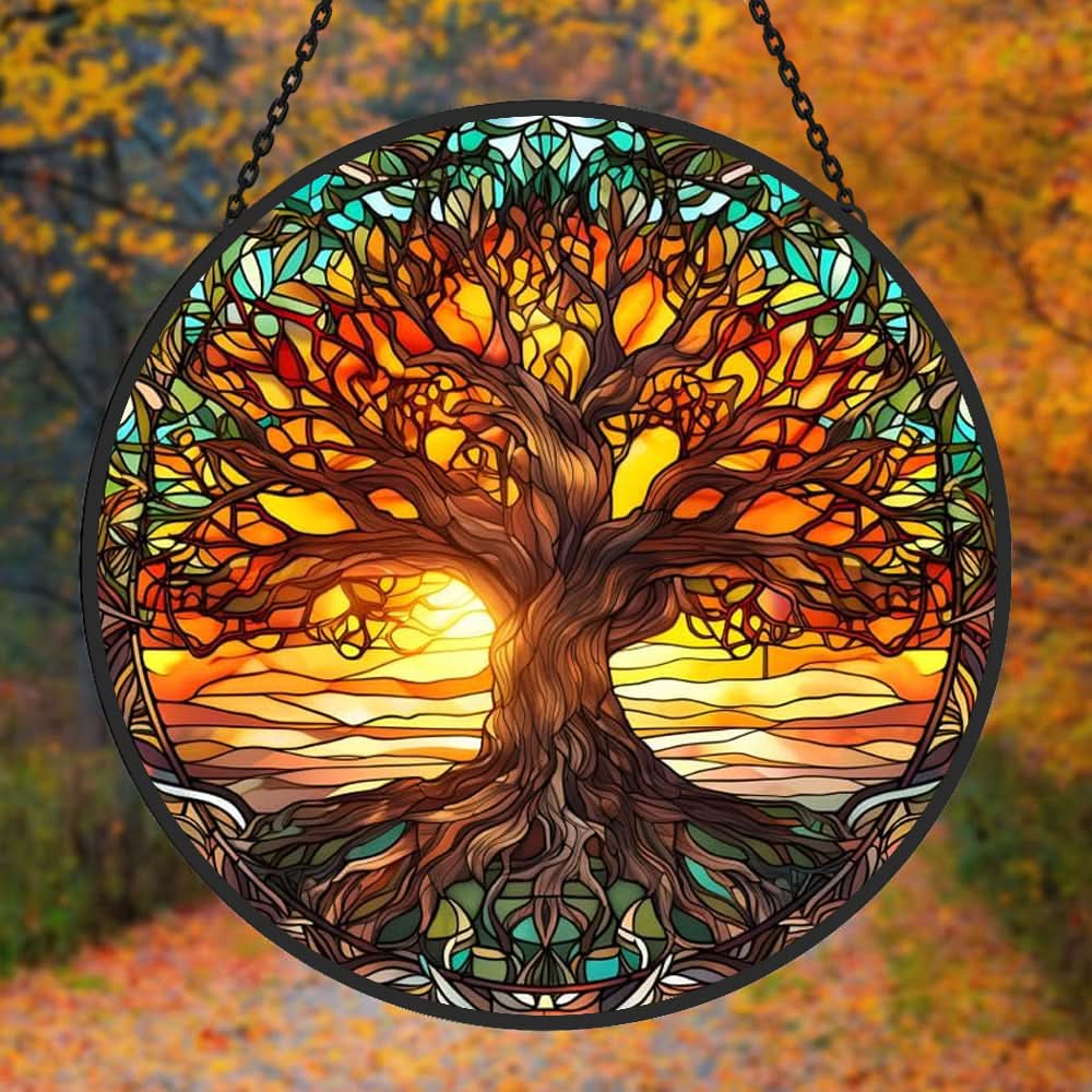 Tree of Life Sunrise Stained Glass Suncatcher