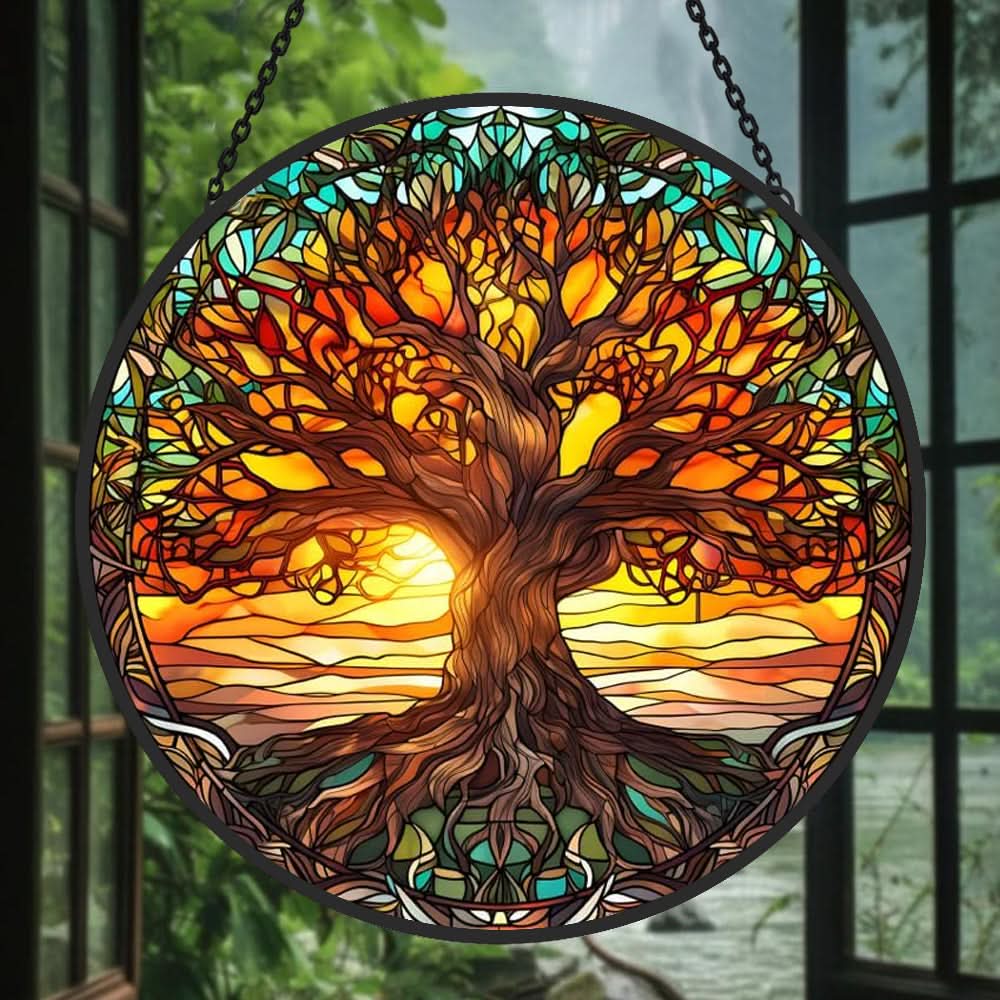 Tree of Life Sunrise Stained Glass Suncatcher