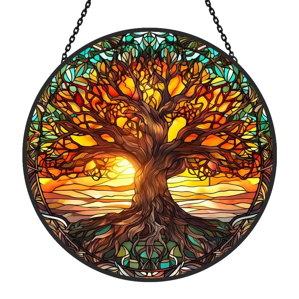 Tree of Life Sunrise Stained Glass Suncatcher