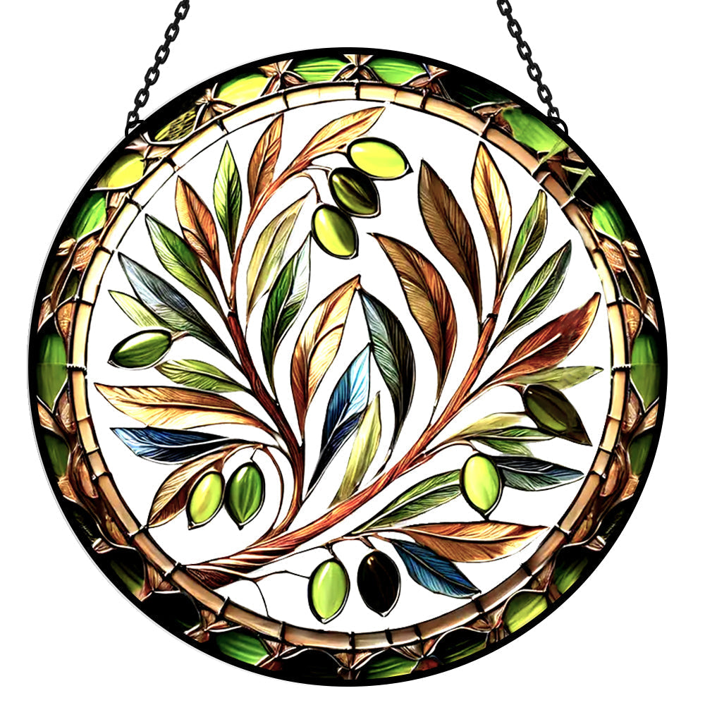 Olive Tree Botanical Stained Glass Suncatcher