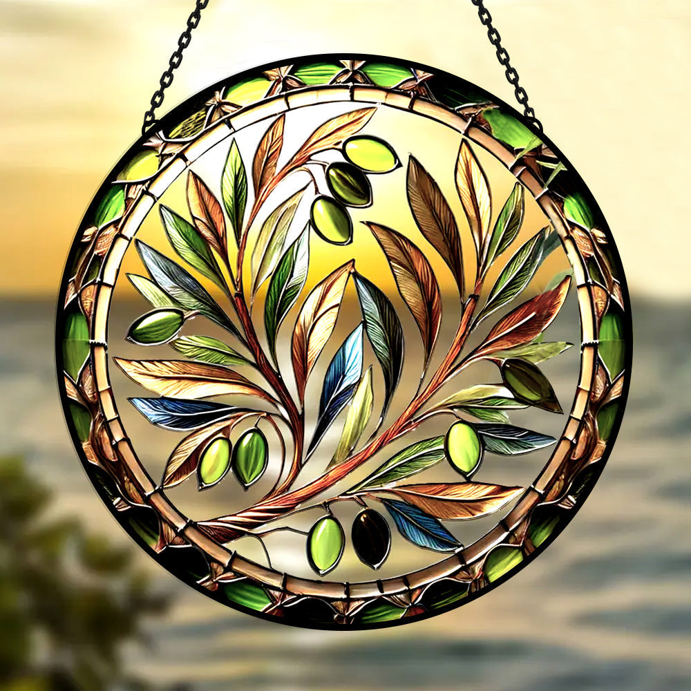 Olive Tree Botanical Stained Glass Suncatcher