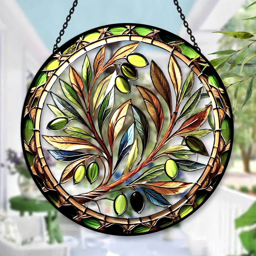 Olive Tree Botanical Stained Glass Suncatcher