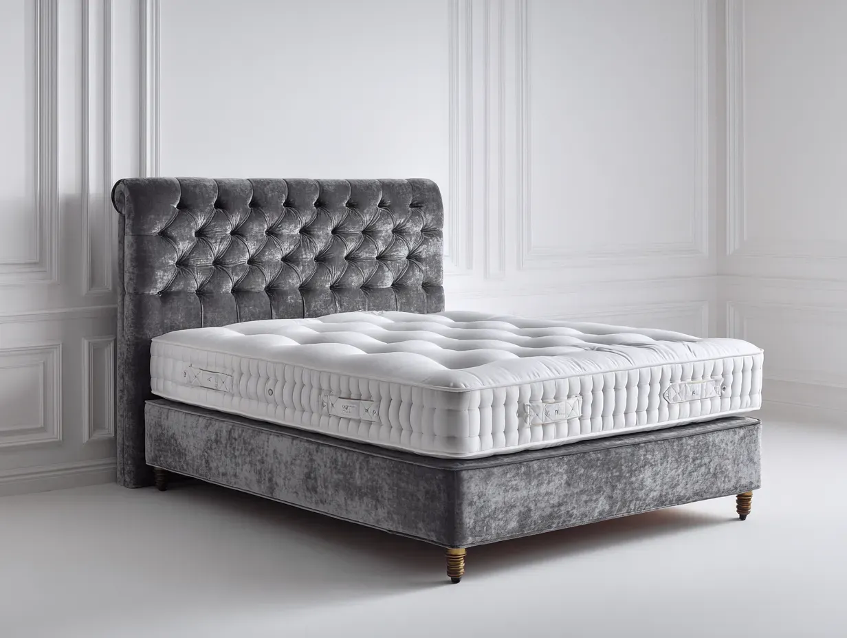 Doppelbett-Stoff-Holz-206x186x128 cm-grau-klassischer Stil-Bambooupyard