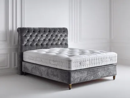 Doppelbett-Stoff-Holz-206x186x128 cm-grau-klassischer Stil-Bambooupyard