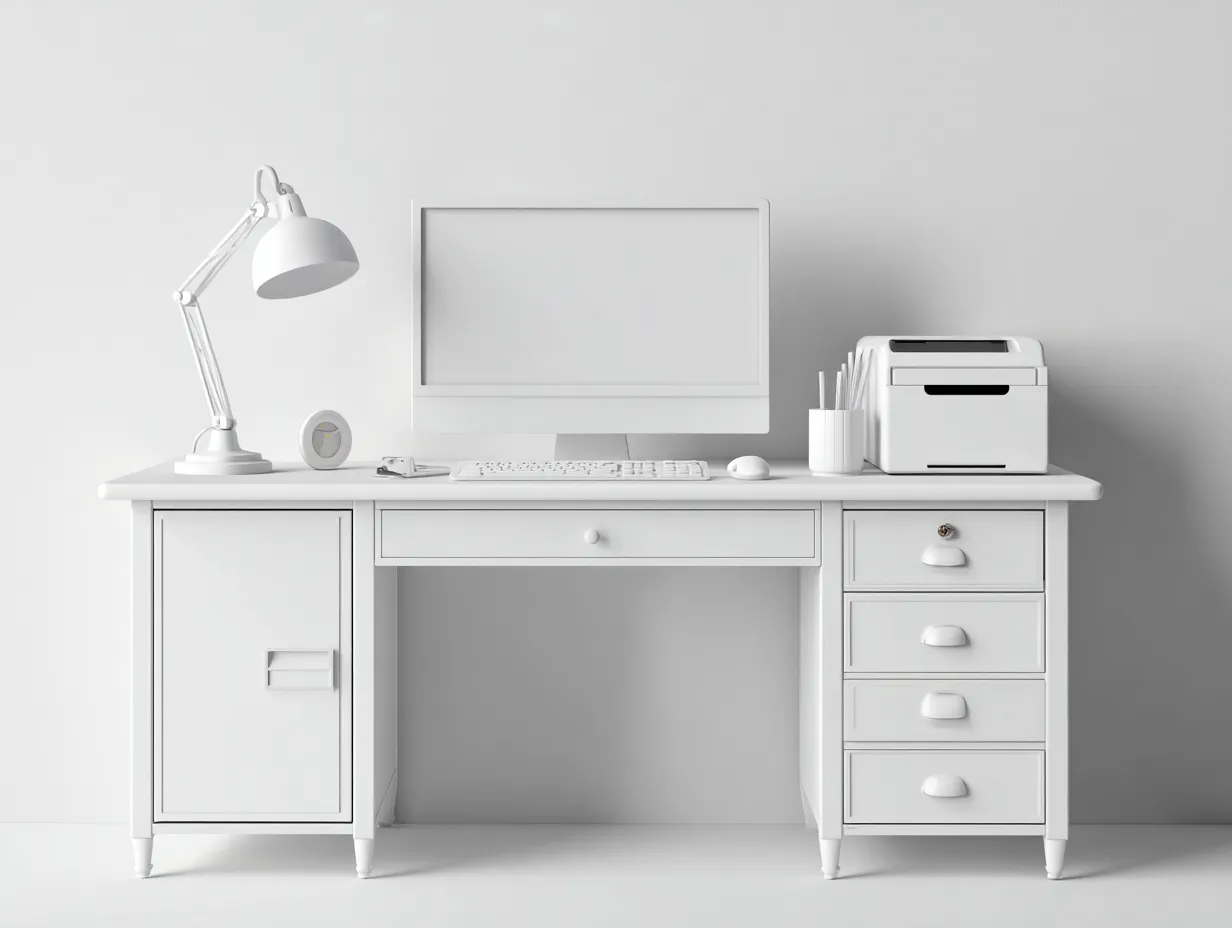 Schreibtisch-Holzwerkstoff-168x68x74 cm-Weiß-klassischer Stil-Bambooupyard