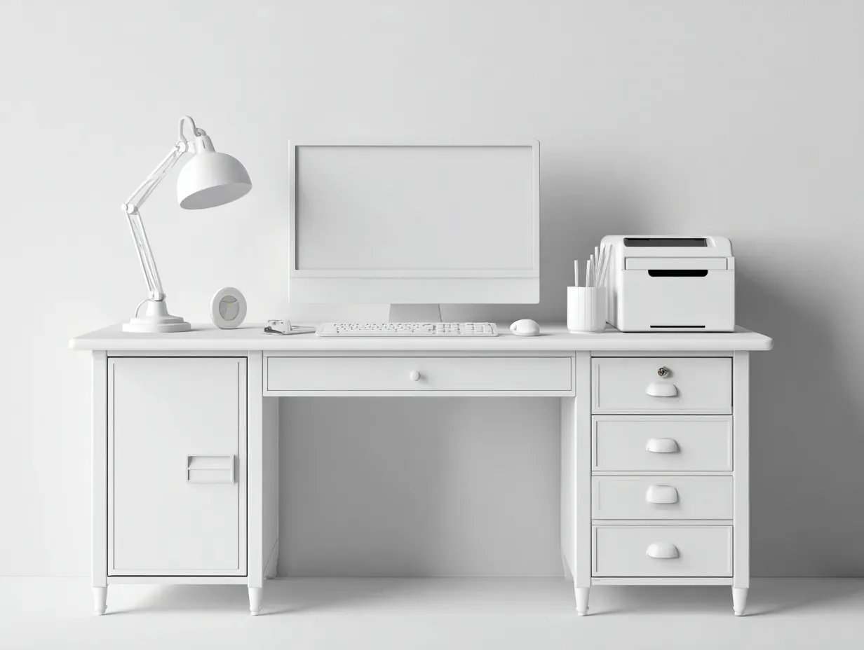 Schreibtisch-Holzwerkstoff-168x68x74 cm-Weiß-klassischer Stil-Bambooupyard