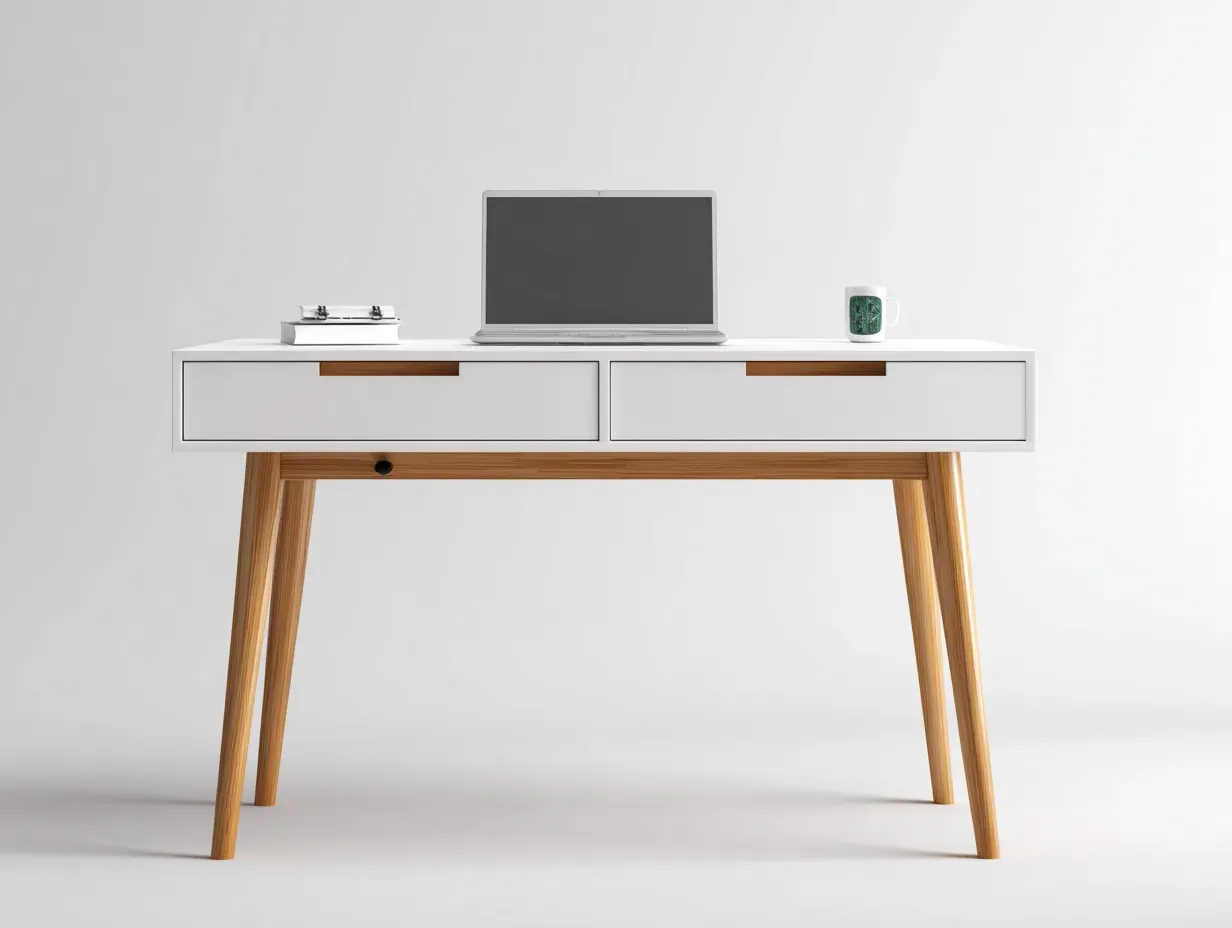 Schreibtisch-Massivholz-Holzwerkstoff-140x62x74 cm-Weiß-Natur-moderner Stil-Bambooupyard