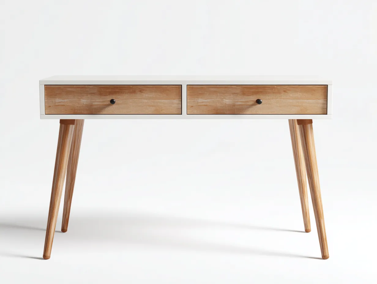 Schreibtisch-Massivholz-Holzwerkstoff-136x60x73 cm-Weiß-Natur-skandinavischer Stil-Bambooupyard