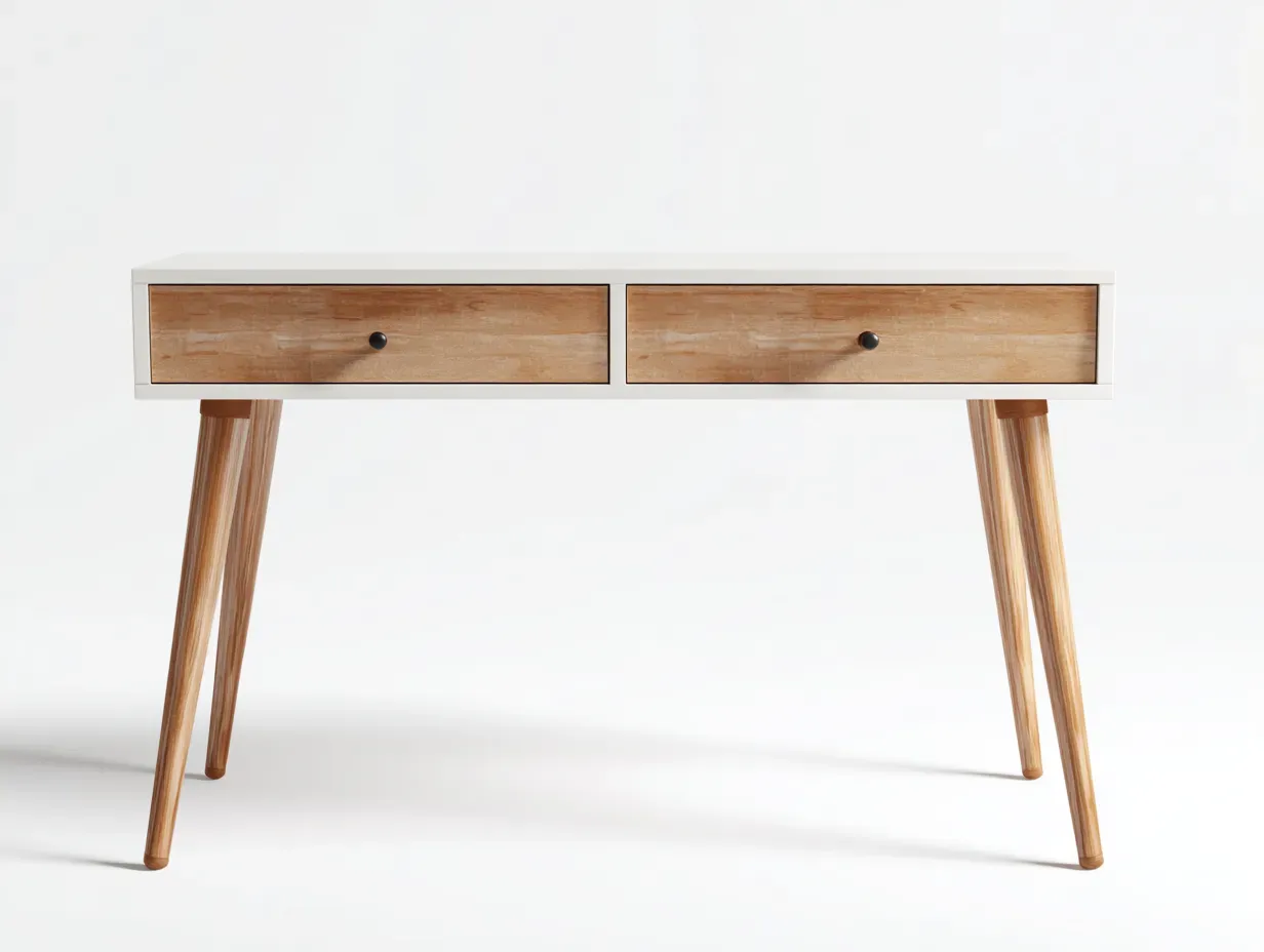 Schreibtisch-Massivholz-Holzwerkstoff-136x60x73 cm-Weiß-Natur-skandinavischer Stil-Bambooupyard