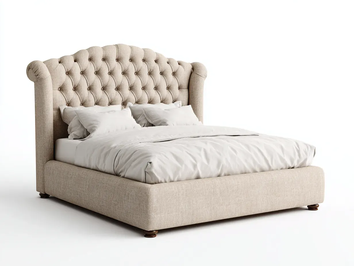 Doppelbett-Stoff-Holz-222x202x140 cm-beige-klassisch eleganter Stil-Bambooupyard