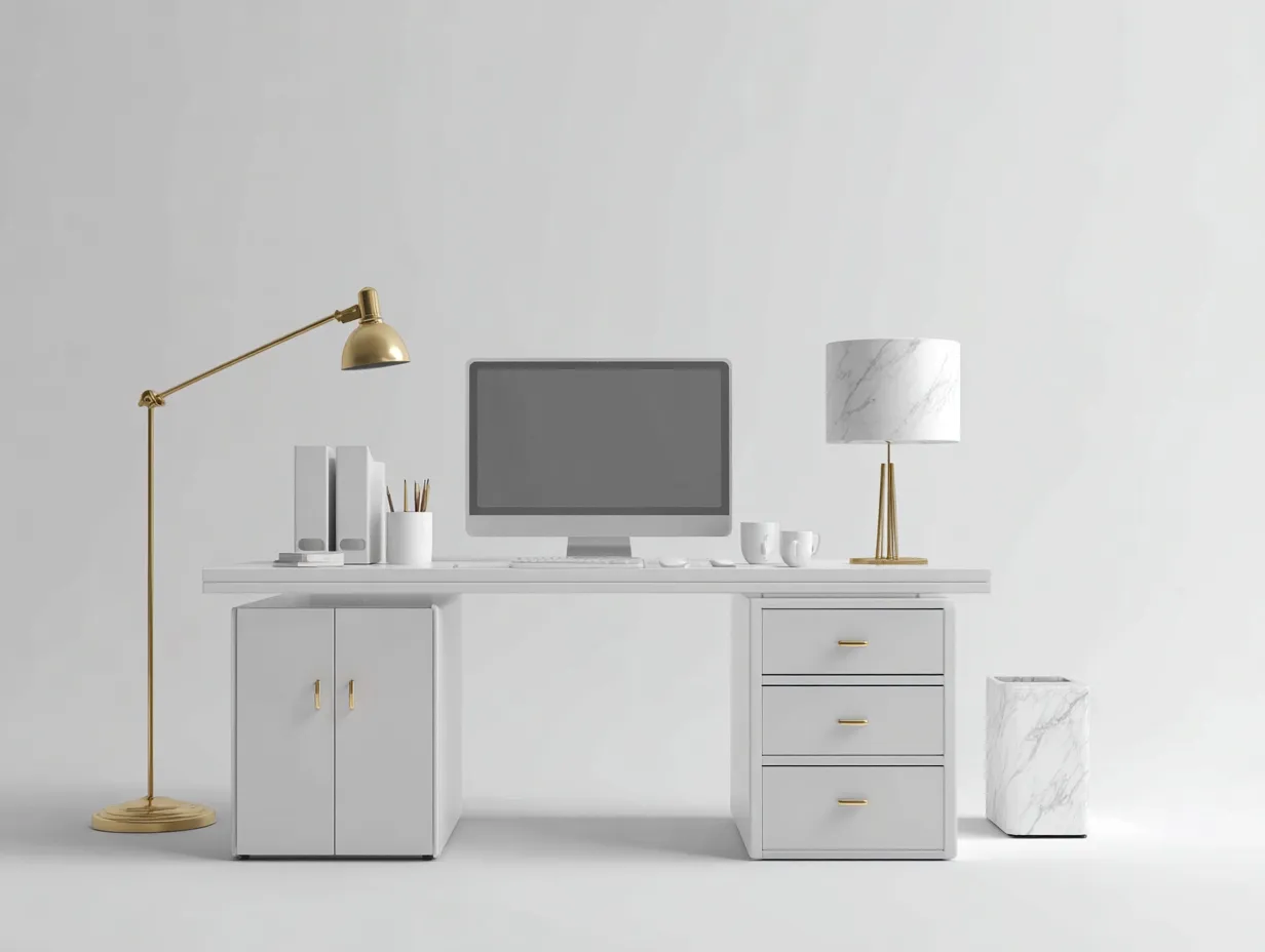 Schreibtisch-Holzwerkstoff-Metall-172x70x75 cm-Weiß-moderner Stil-Bambooupyard