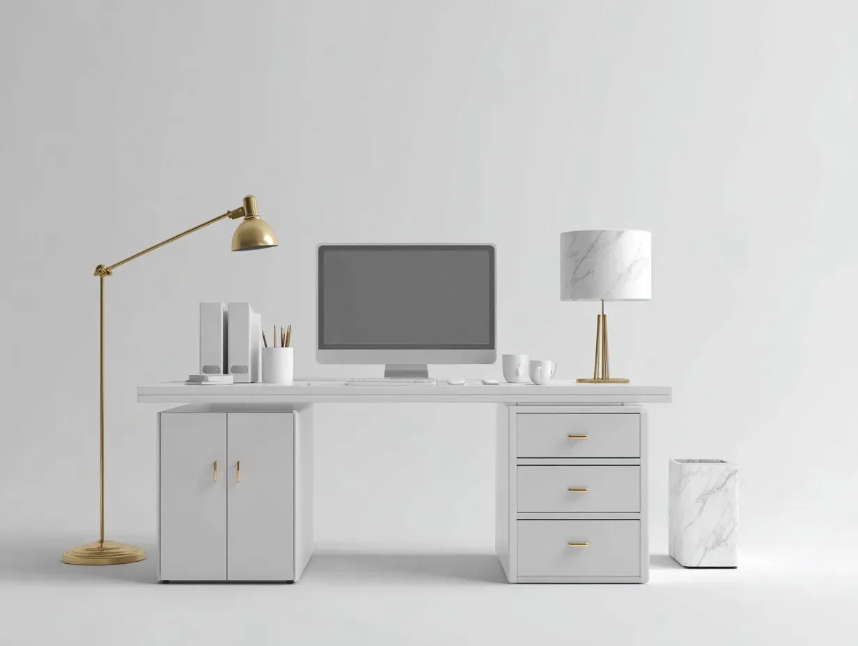 Schreibtisch-Holzwerkstoff-Metall-172x70x75 cm-Weiß-moderner Stil-Bambooupyard