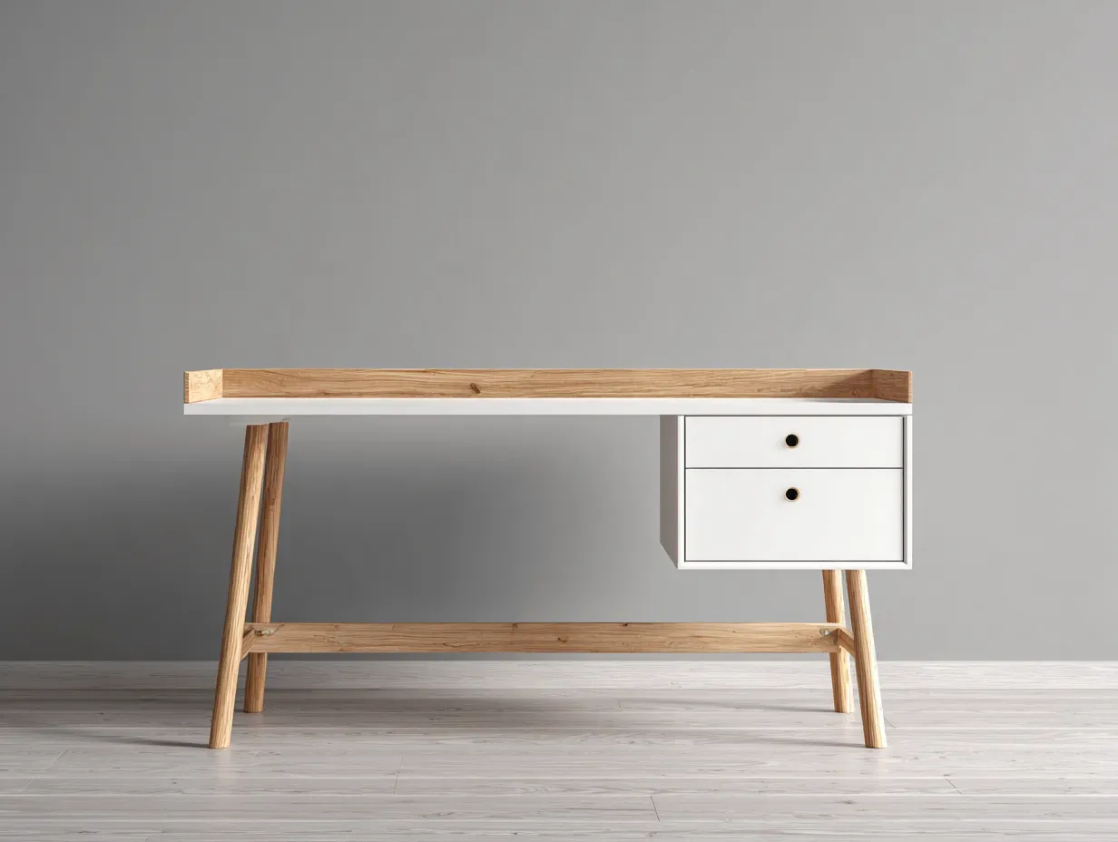 Schreibtisch-Massivholz-Holzwerkstoff-142x65x74 cm-Weiß-Natur-moderner Stil-Bambooupyard