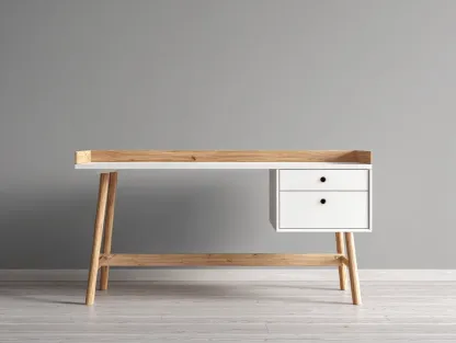 Schreibtisch-Massivholz-Holzwerkstoff-142x65x74 cm-Weiß-Natur-moderner Stil-Bambooupyard