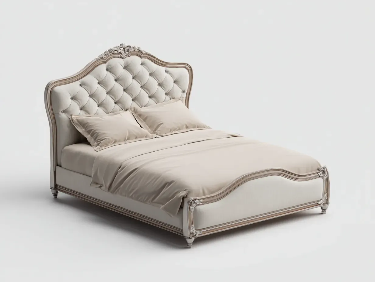 Doppelbett-Stoff-Holz-218x198x142 cm-beige-klassisch eleganter Stil-Bambooupyard