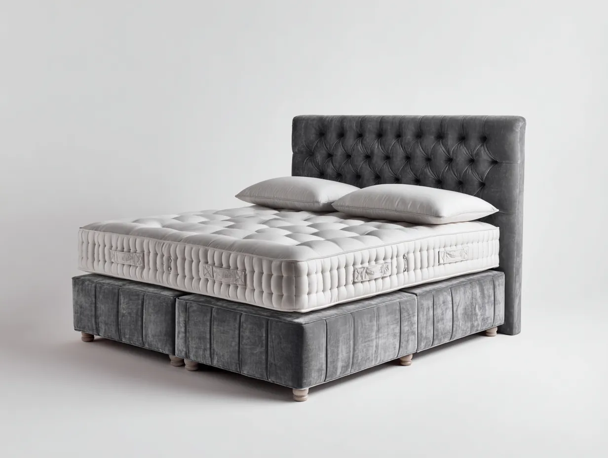 Doppelbett-Stoff-Holz-210x190x132 cm-grau-klassisch eleganter Stil-Bambooupyard