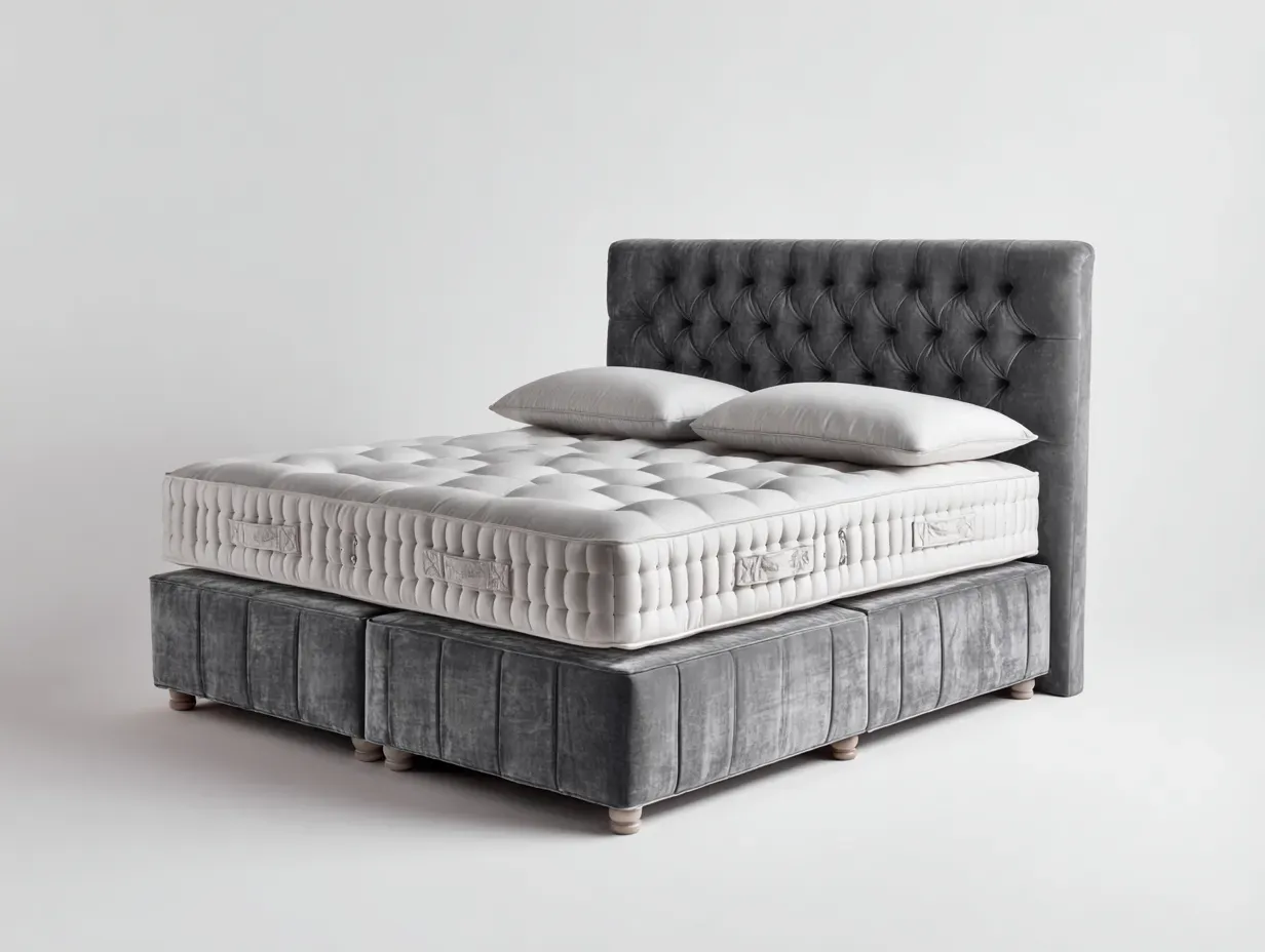 Doppelbett-Stoff-Holz-210x190x132 cm-grau-klassisch eleganter Stil-Bambooupyard