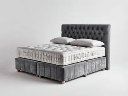 Doppelbett-Stoff-Holz-210x190x132 cm-grau-klassisch eleganter Stil-Bambooupyard