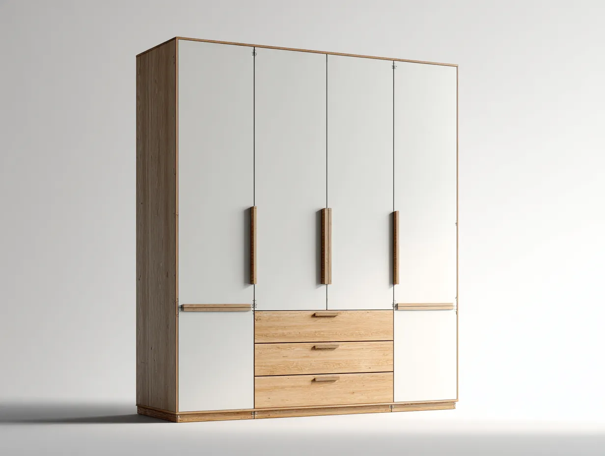 Kleiderschrank-Holz-200x58x210 cm-weiß-natur-modernes Design-Bambooupyard