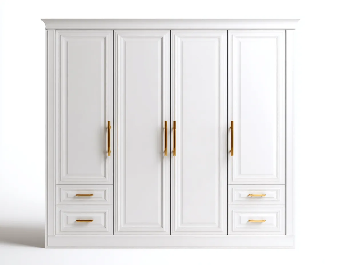 Kleiderschrank-Holz-Metall-260x62x225 cm-weiß-klassisches Design-Bambooupyard