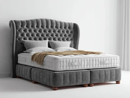 Doppelbett-Stoff-Holz-208x188x130 cm-grau-klassisch eleganter Stil-Bambooupyard