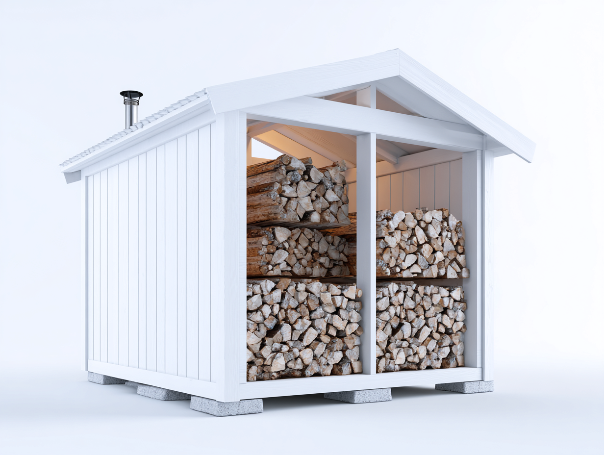 Portalegna da esterno in legno con tetto 160x80x180 cm - bianco - struttura protetta-Cottagobay