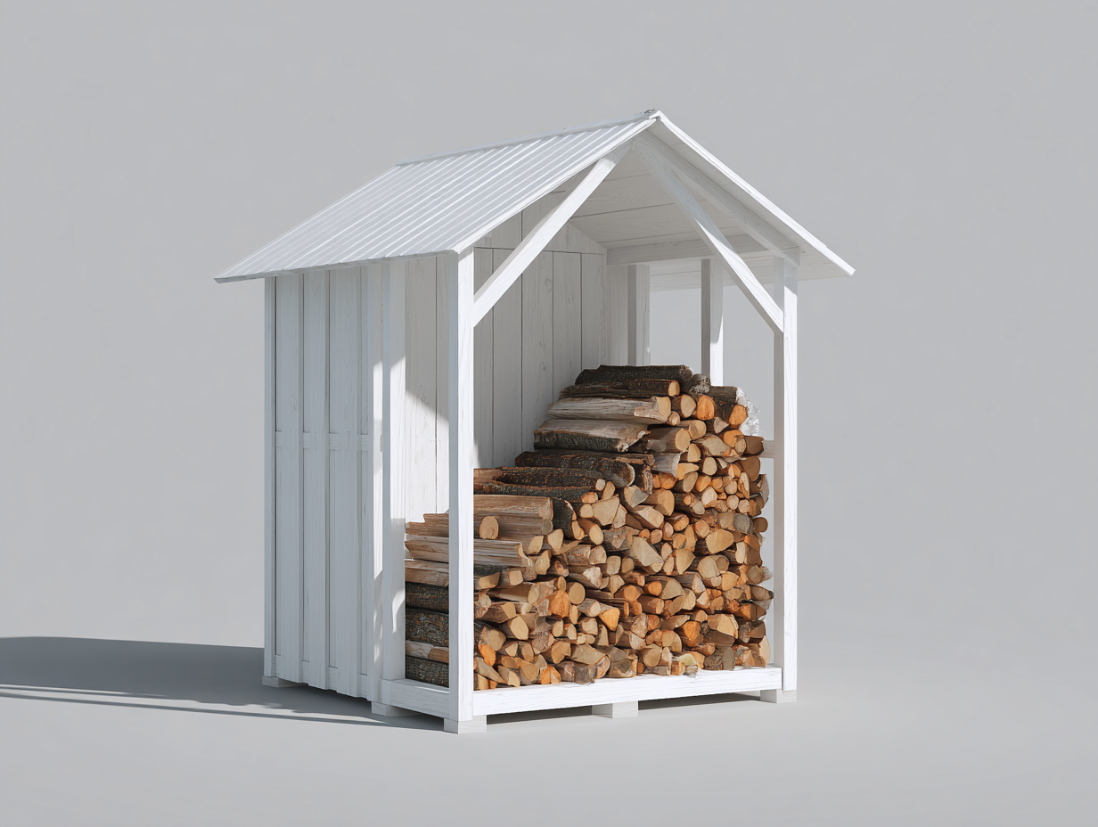 Portalegna in legno da esterno 140x80x180cm - Bianco - Struttura compatta con tetto protettivo-Cottagobay