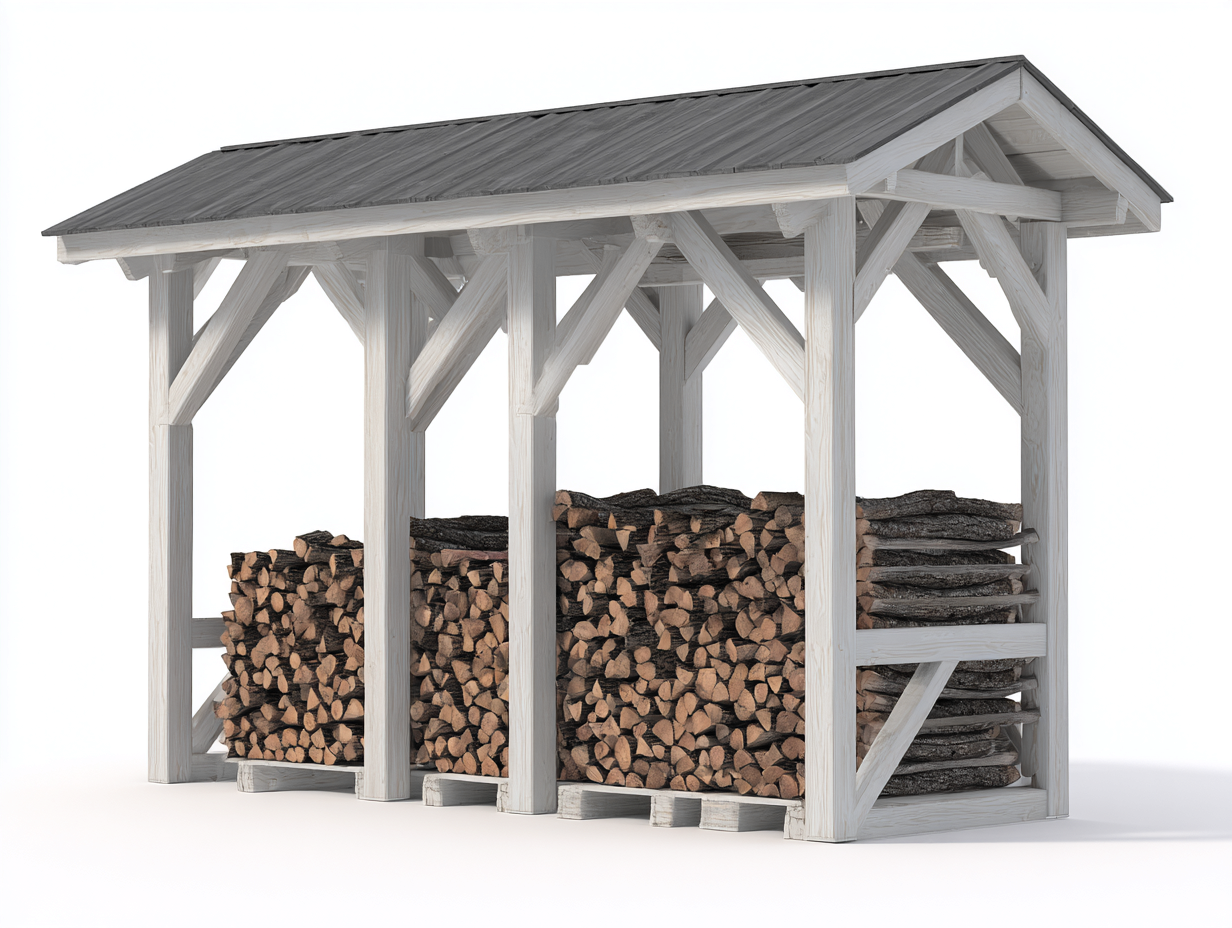 Portalegna in legno da esterno 240x80x180cm - Bianco e grigio - Struttura robusta con copertura-Cottagobay