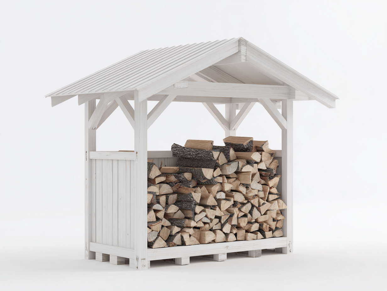 Portalegna da esterno in legno con tetto 180x75x170 cm - bianco - struttura aperta-Cottagobay