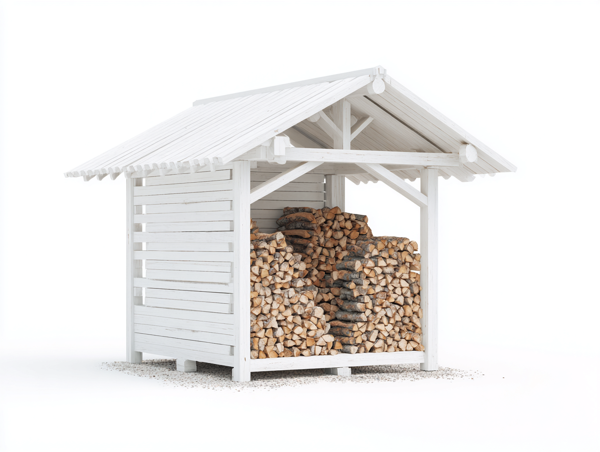 Portalegna in legno con tetto a falda 180x90x200 cm - bianco - design funzionale per giardino o esterno-Cottagobay