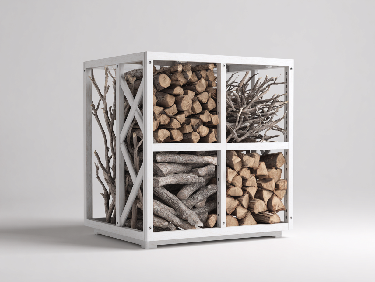 Portalegna da interno in legno 100x40x120 cm - bianco - design moderno per soggiorno-Cottagobay