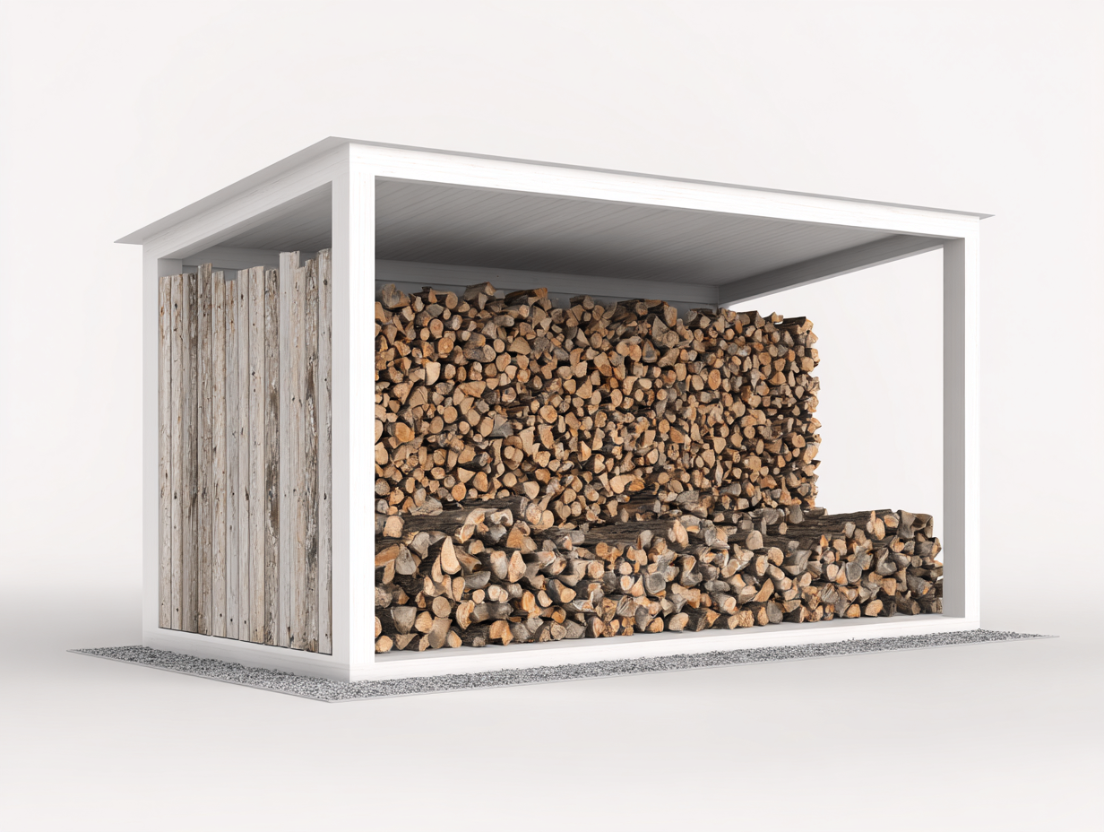 Portalegna da esterno con tetto 200x70x160 cm - bianco-legno naturale - struttura protettiva-Cottagobay