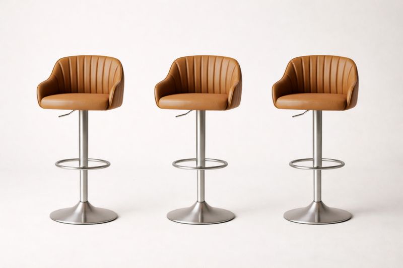 Set di 3 sgabelli da bar in pelle sintetica marrone e metallo-Dwelltrader