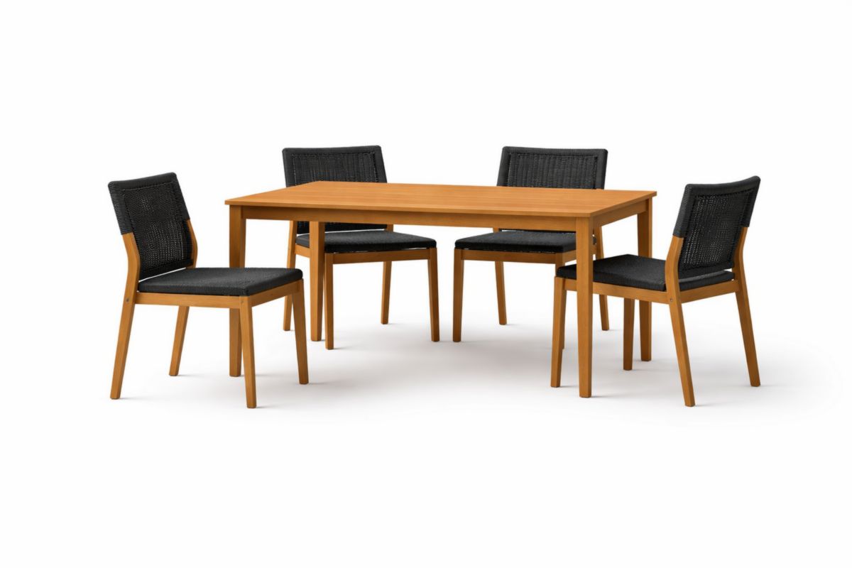 Set tavolo da pranzo in legno con 4 sedie nere-Dwelltrader