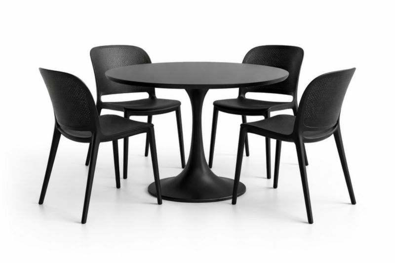 Set tavolo rotondo e quattro sedie in polipropilene nero-Dwelltrader