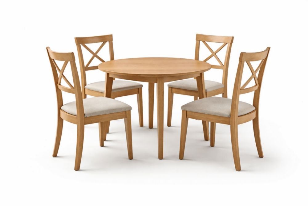 Set da Pranzo Tavolo Rotondo in Legno con 4 Sedie Imbottite-Dwelltrader