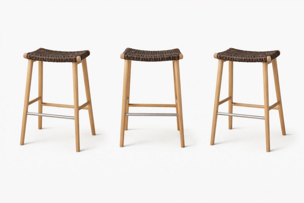 Set di 3 sgabelli da bar legno massello e rattan marrone-Dwelltrader