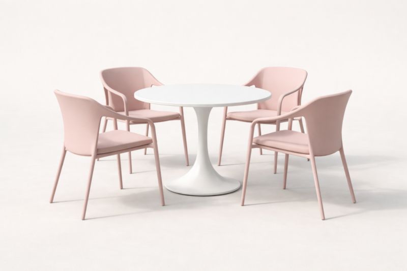 Set Tavolo da Pranzo Rotondo in MDF con 4 Sedie in Polipropilene Rosa-Dwelltrader