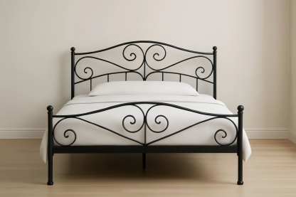 Lit double en métal noir 140x200×110 cm