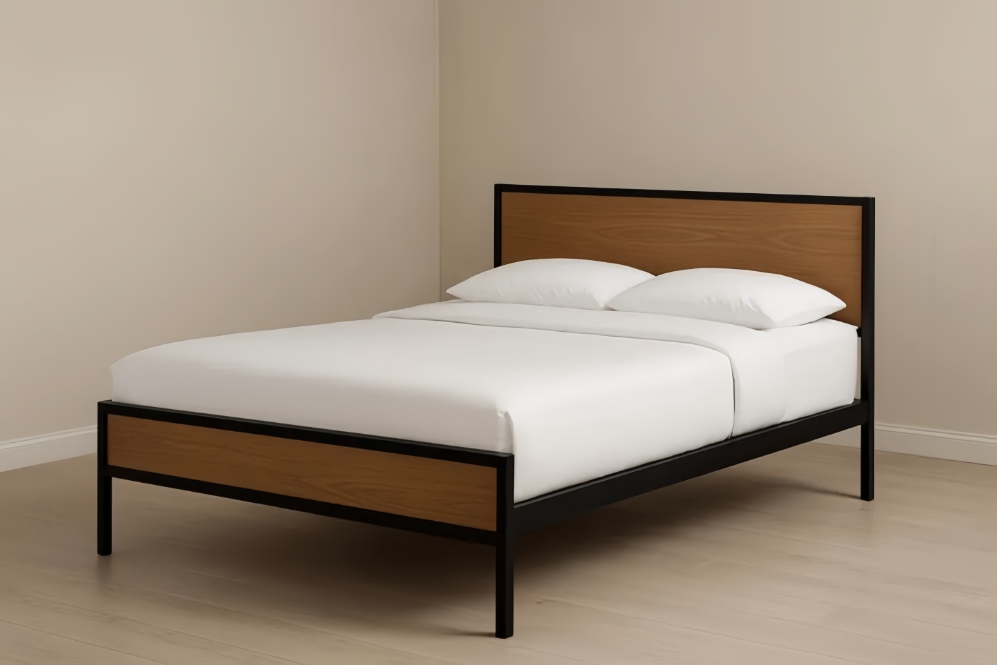 Lit en métal noir et bois 200x160x90 cm