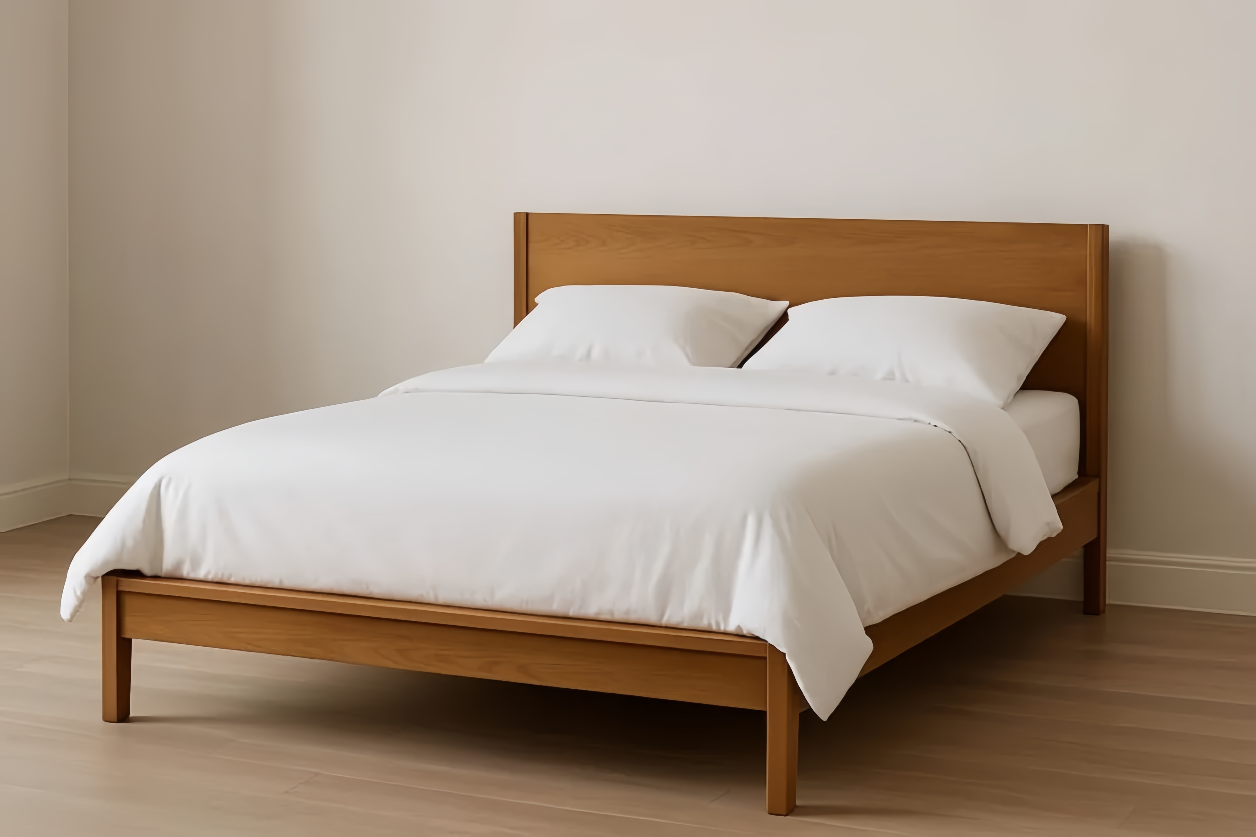 Lit double en bois massif avec tête de lit 150x200×100 cm