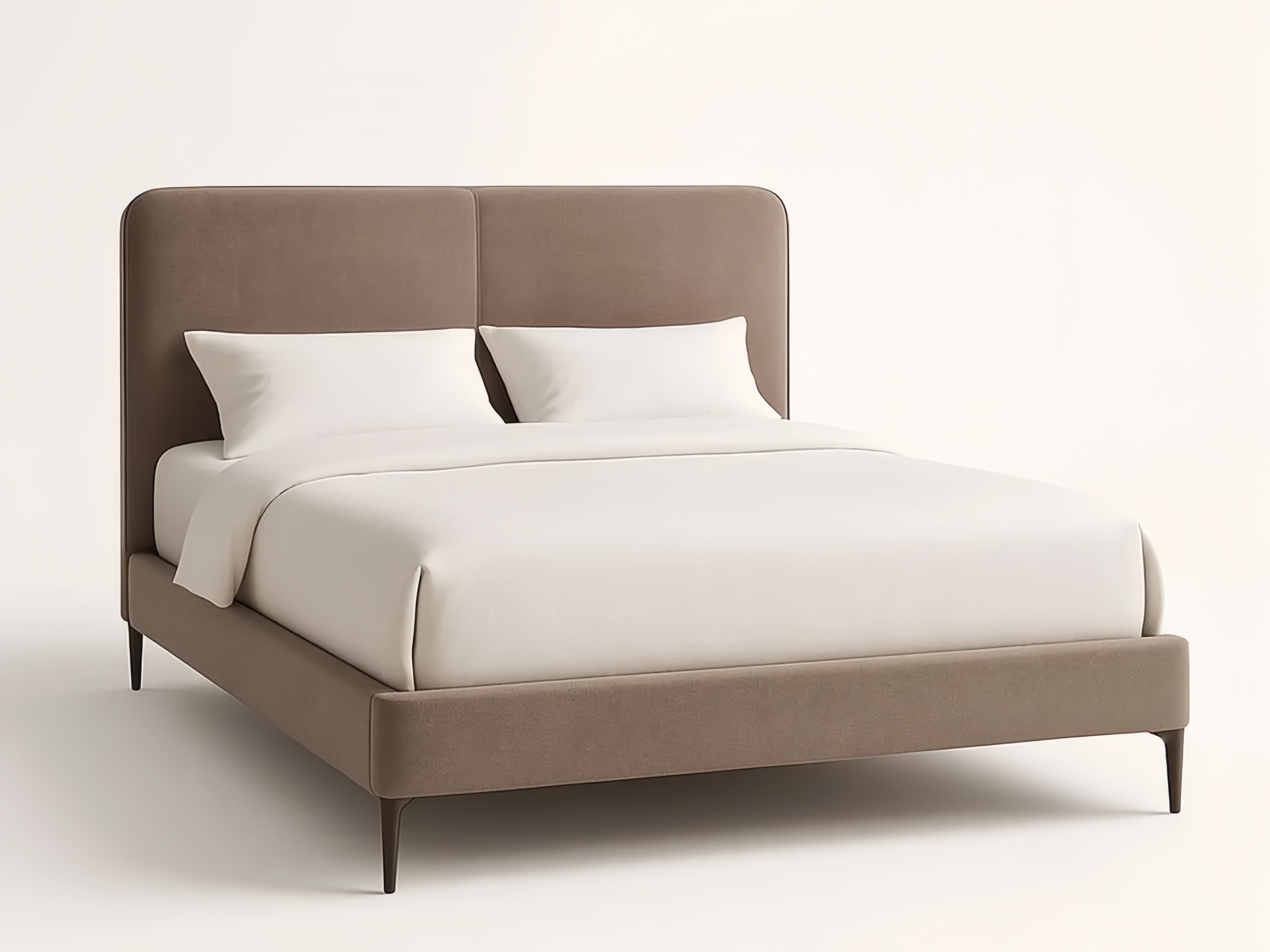 Lit double en tissu avec structure en bois et métal Beige 200x160x100 cm