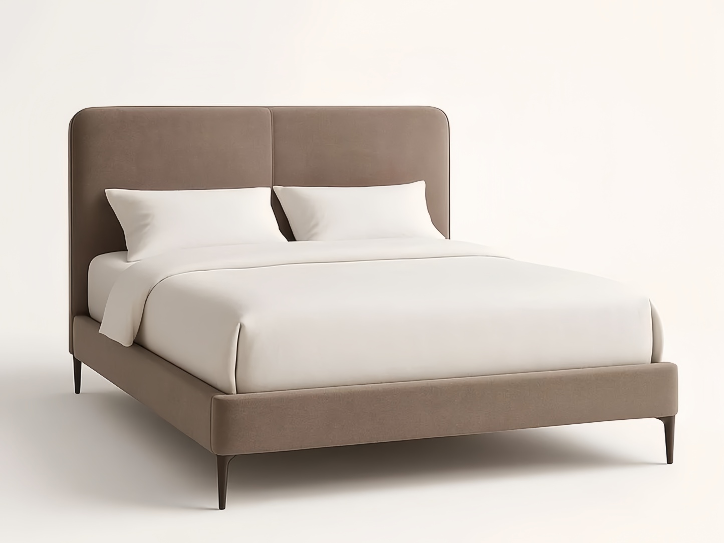 Lit double en tissu avec structure en bois et métal Beige 200x160x100 cm