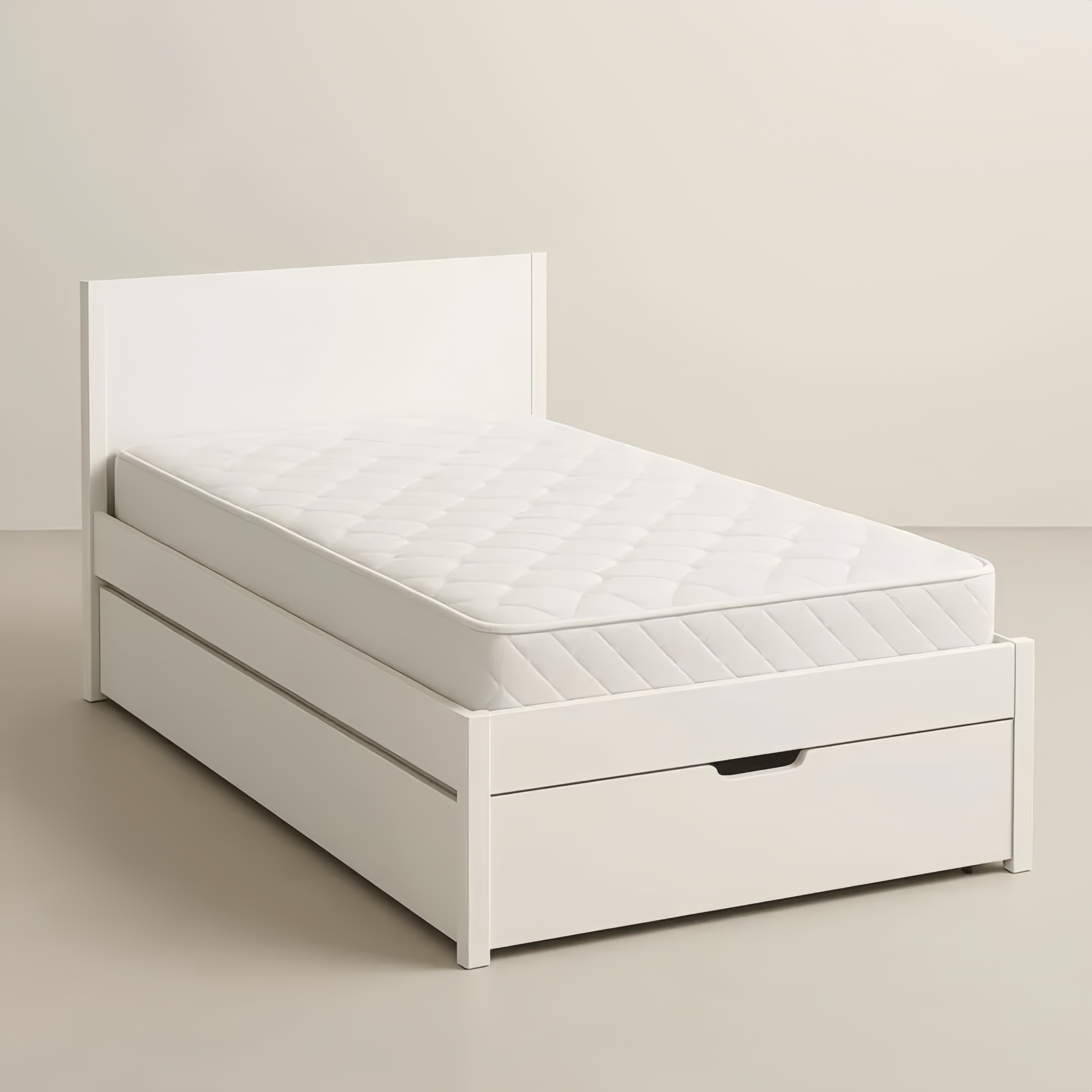 Lit une place MDF Blanc avec Matelas et Tiroir 200x90 cm