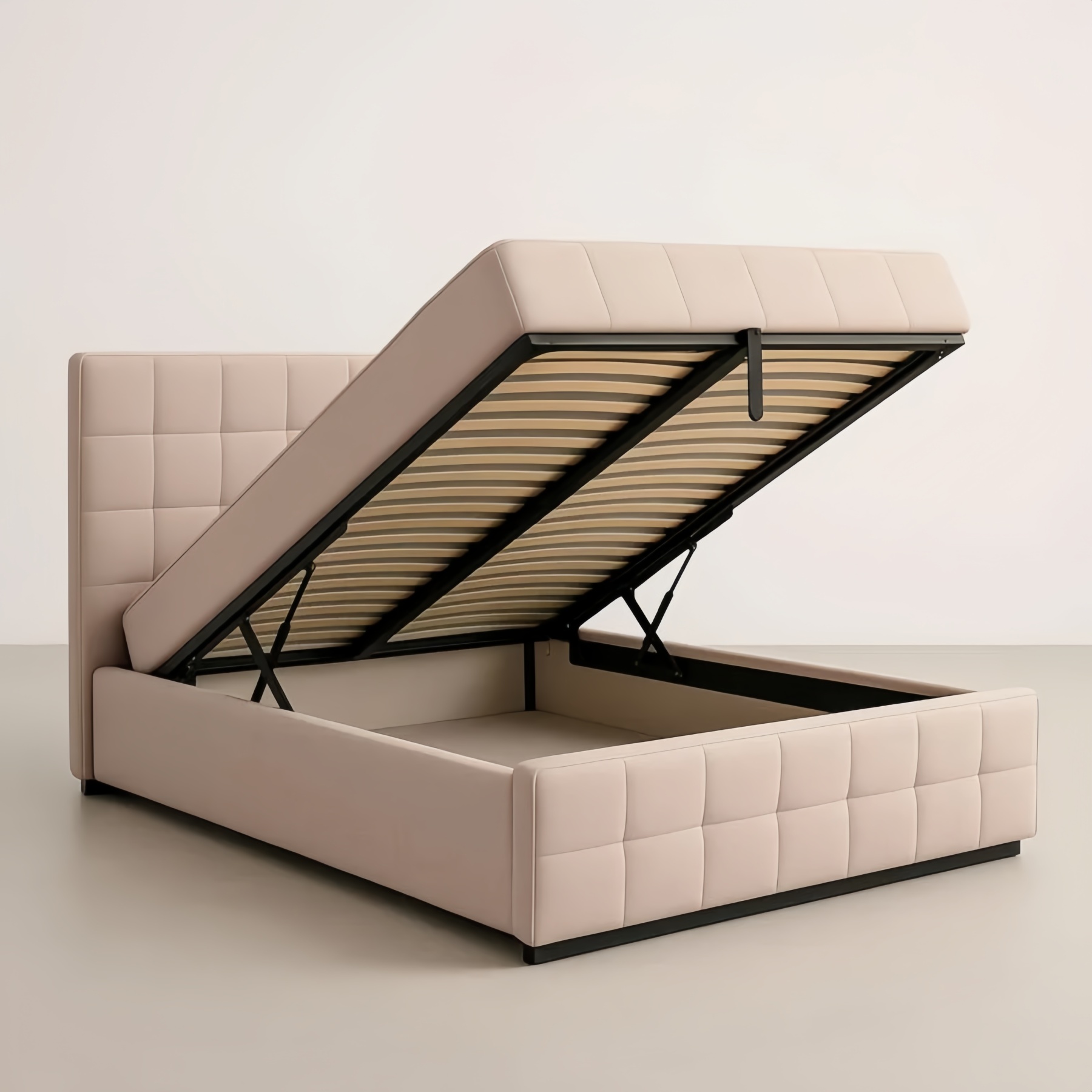 Lit en tissu beige 170x210 cm avec rangement