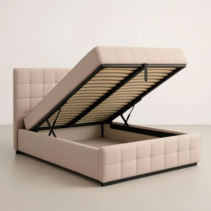 Lit en tissu beige 170x210 cm avec rangement