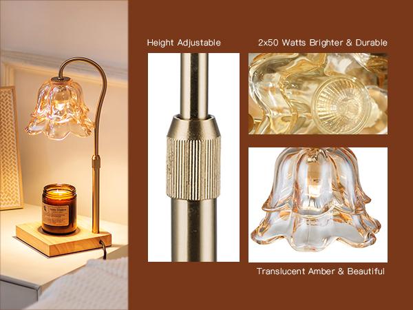 Flower Candle Warmer Lamp, with 2 Bulbs, Height Adjustable with Timer, Unique Glass Lily of the Valley Lamp for Home & Bedroom Decor, Ideal Gift for Birthday/Mother's Day, Valentine's Day gift